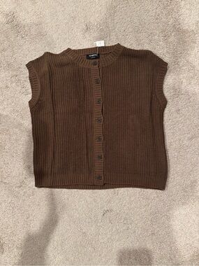 The Workshop Crochet Knit Cardigan Vest Beige Coastal Shrug NWT